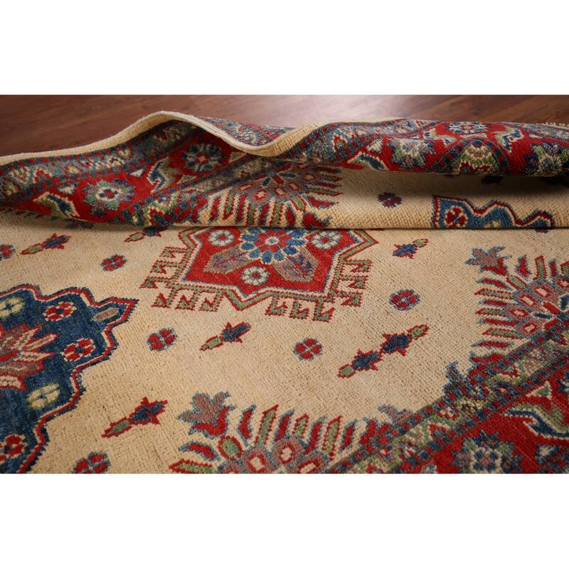 Kazak Accent Rug Handmade Geometric Beige Wool Carpet - 3'5" x 5'0"