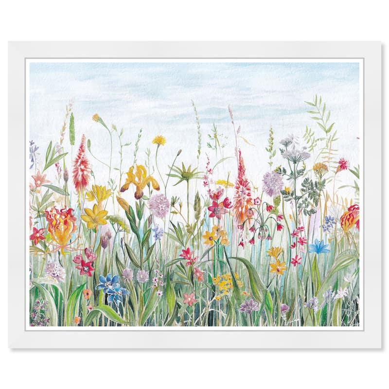 Wynwood Studio Prints Floral and Botanical Floral field Blue and Light Blue Traditional Wall Art Canvas Print