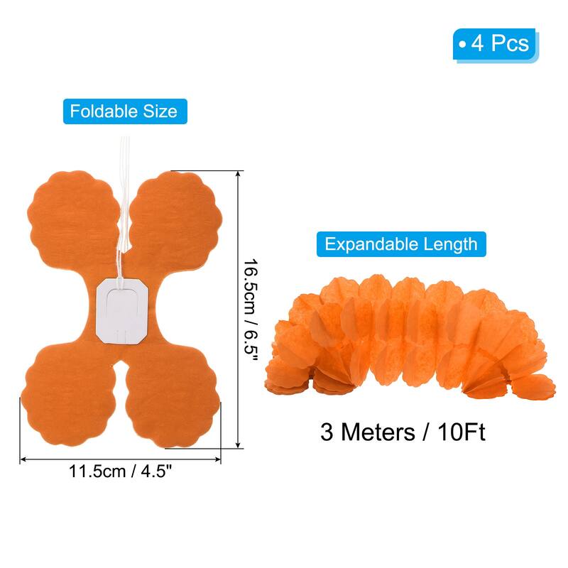 4Pcs Total 40Ft Four-Leaf Tissue Paper Garland Hanging Streamers - Orange