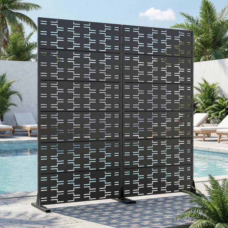 Outdoor Privacy Screen Metal Screen Fence Panel Set of 2