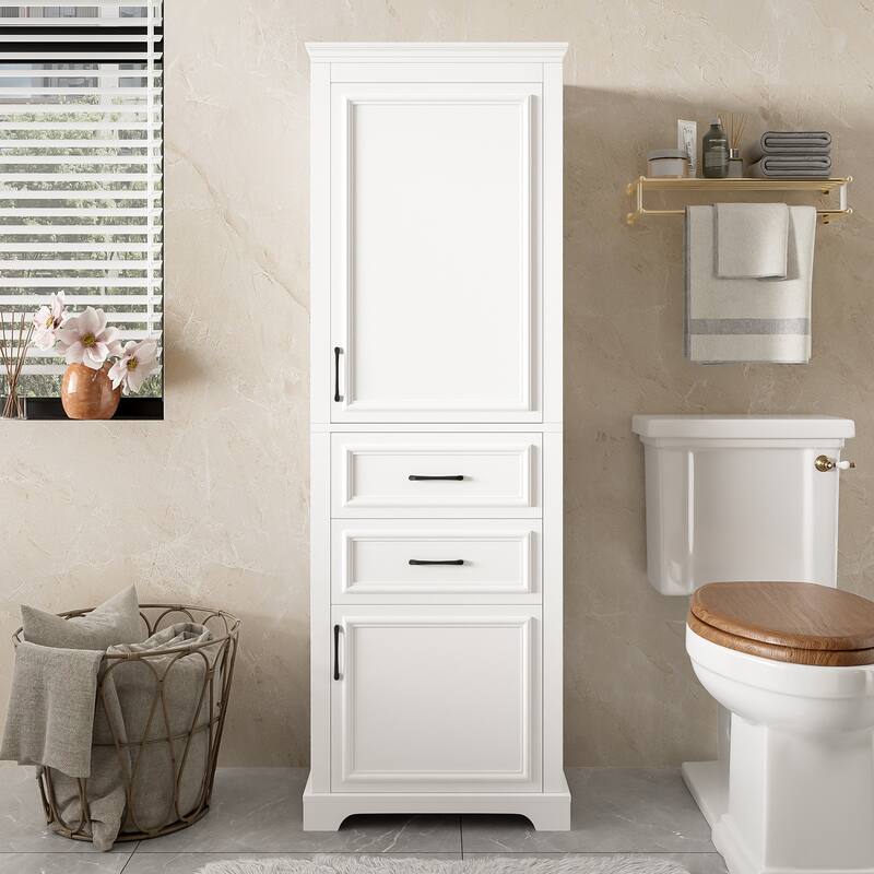 Roomfitters 71" Tall Freestanding Bathroom Cabinet with Damping-Hinge Doors, Drawers and Adjustable Shelves, White - White