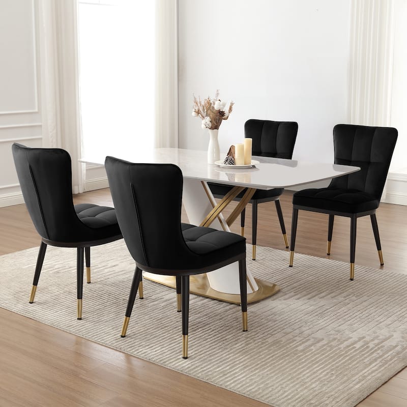 Modern Velvet Upholstered Dining Chairs, Set of 2/4 - 35.8"H x 18.9"W x 23.2"D - Set of 4 - Black