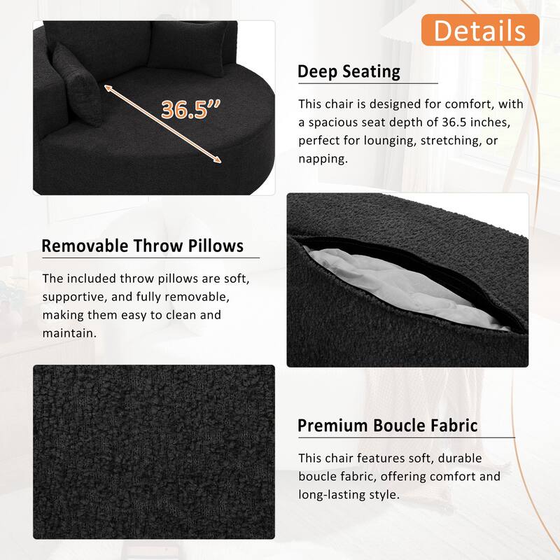 Chenille 360° Swivel Barrel Chair with 3 Removable Pillows