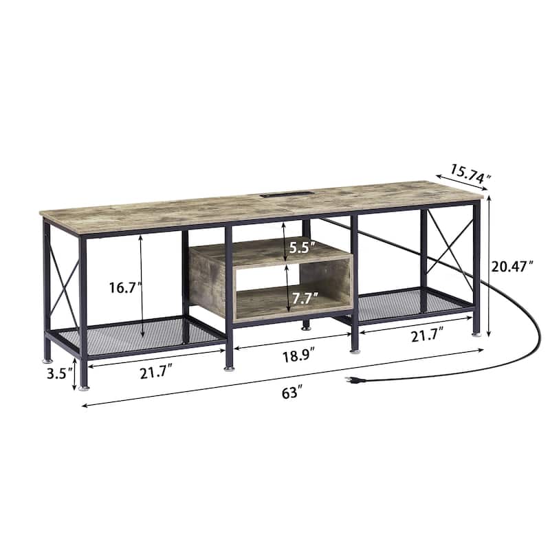 VECELO Wood TV Stand with Charging Station,Storage Shelves Entertainment Center TV Cabinet