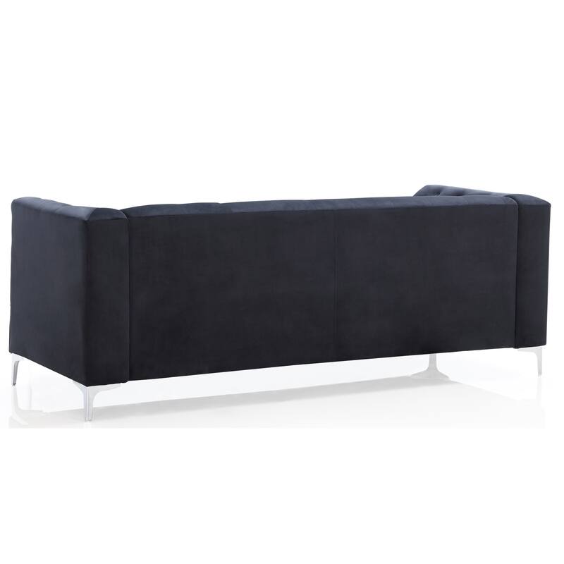 Tufted Nailhead Trim Velvet Sofa with Throw Pillows - 83" - Black