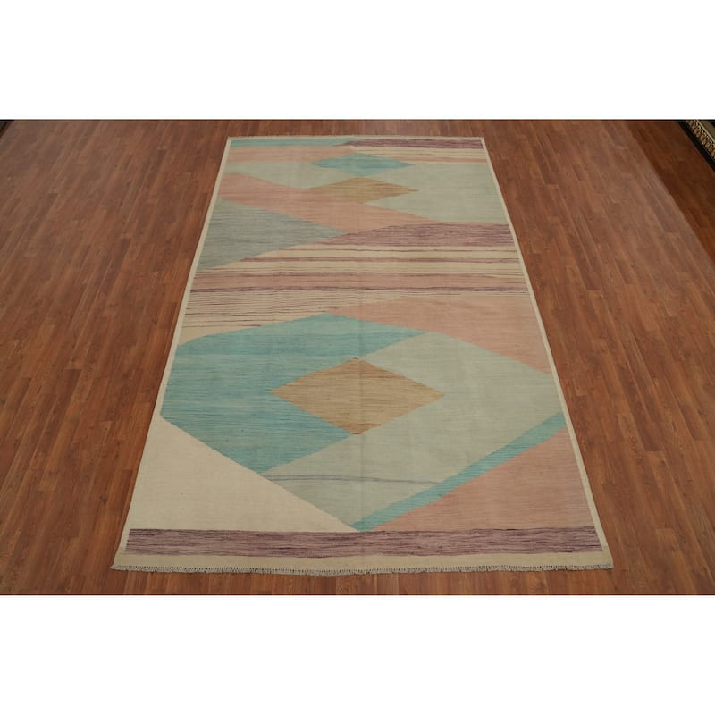 Hand Woven Oriental 100% Wool Carpet Southwestern Modern Multi-Colored Kilim Area Rug - 10' 1'' X 6' 5''