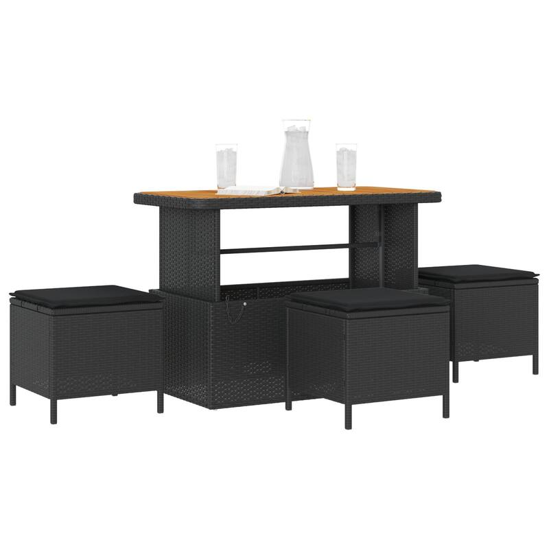 vidaXL 3/4 Piece Garden Dining Set with Cushions Black Poly Rattan Acacia