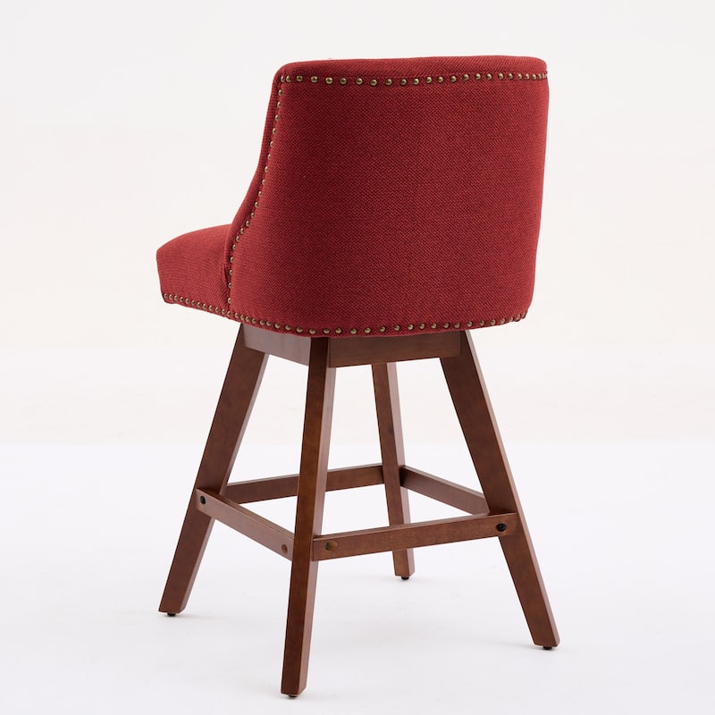 Counter Height Swivel Barstools, 26'' H Seat Height Upholstered Bar Stools Set of 2, Fabric in Wine Red