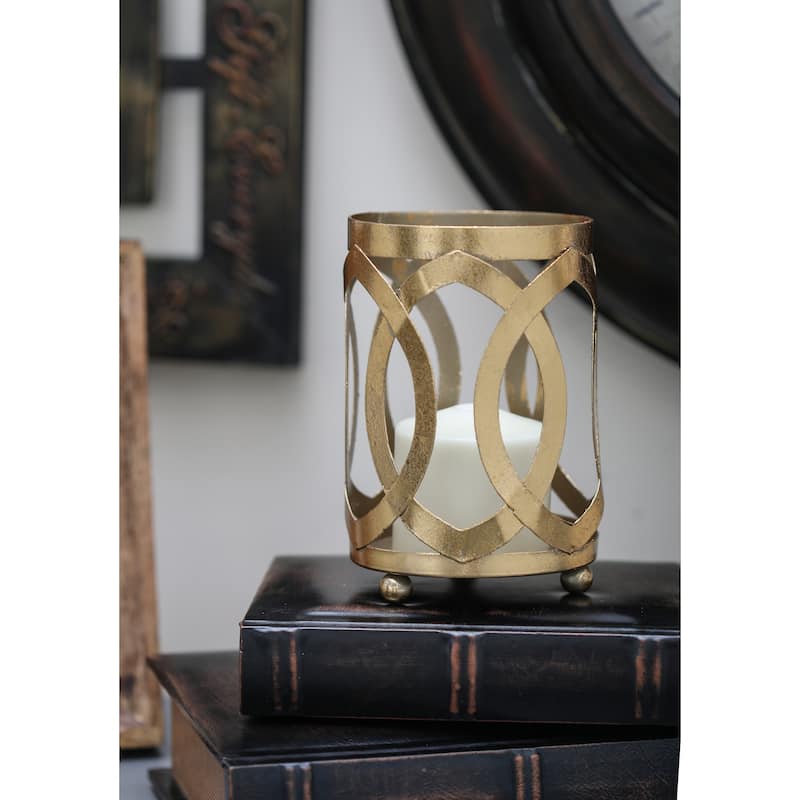 Metal Pillar Hurricane Lamp - Gold - Roche River Decor - 6"W x 6"L x 8"H