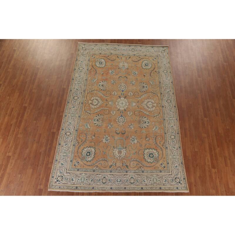 Hand Knotted Oriental 100% Wool Carpet Traditional All-Over Oranges & Rust Tabriz Area Rug - 11' 1'' X 7' 3''