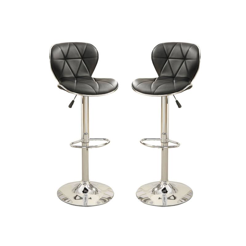 Set Of 2 Adjustable Black Pu Bar Stools