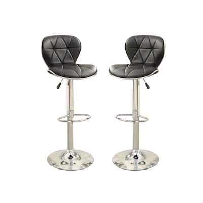 Set Of 2 Adjustable Black Pu Bar Stools