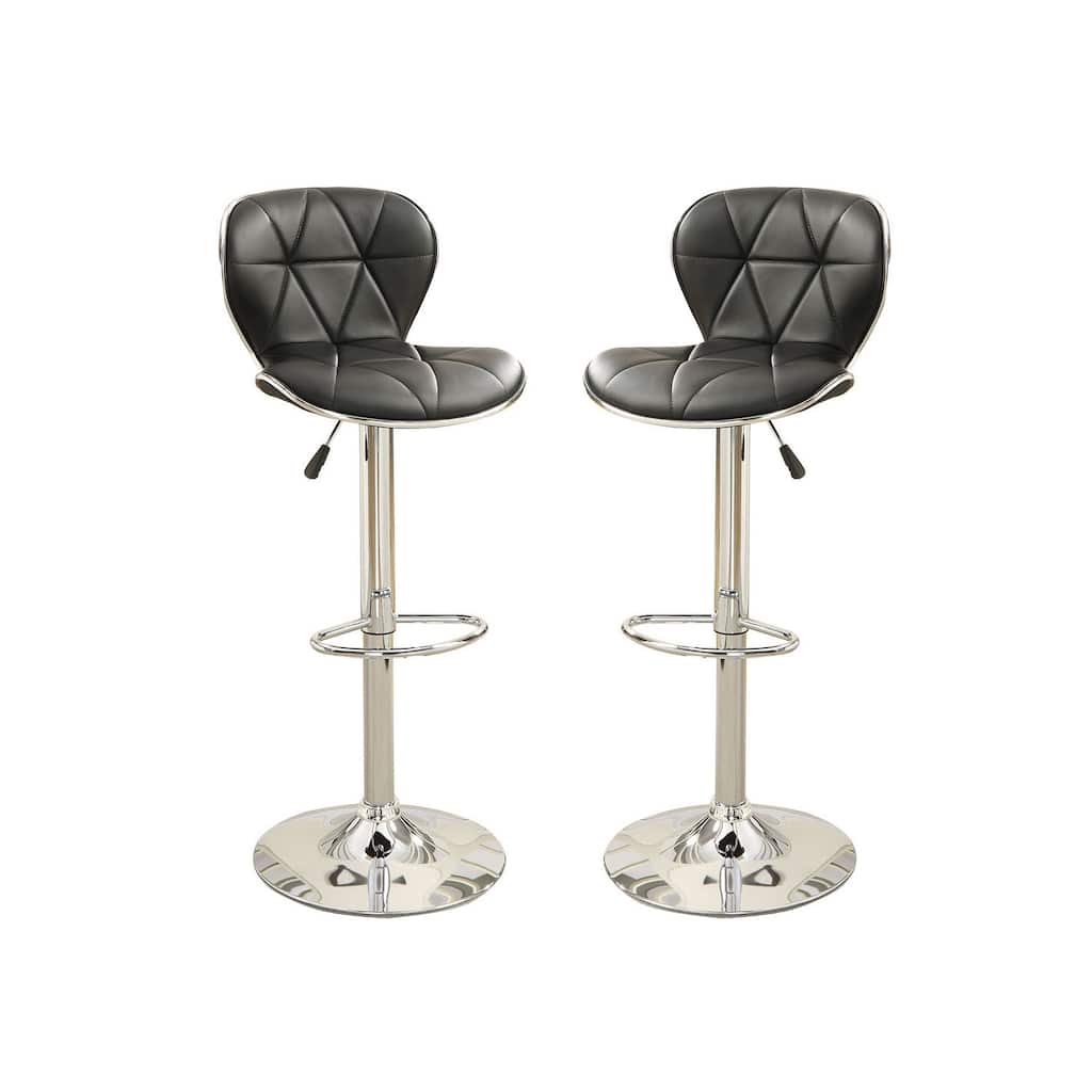 Set Of 2 Adjustable Black Pu Bar Stools