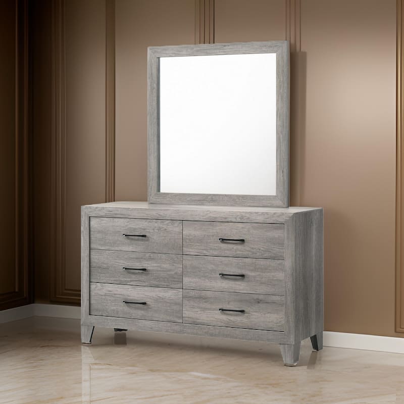 Isha 58 Inch Dresser, 6 Wide Drawers, Rustic Driftwood Gray Finish