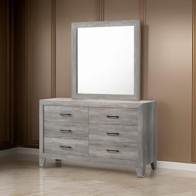 Isha 58 Inch Dresser, 6 Wide Drawers, Rustic Driftwood Gray Finish