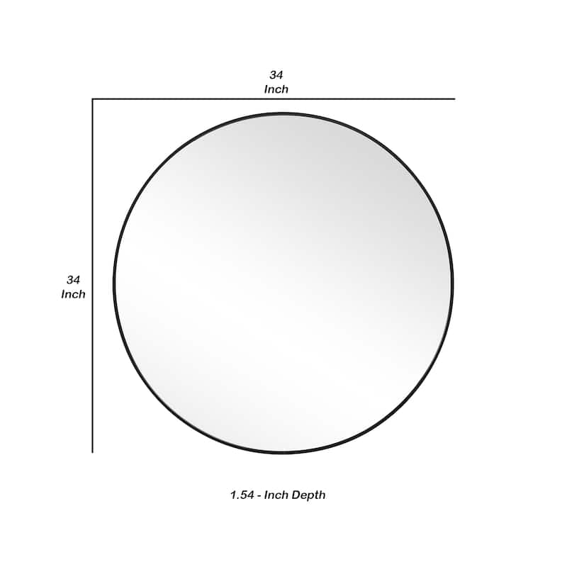 Round Shape Sleek Metal Frame Mirror, Black