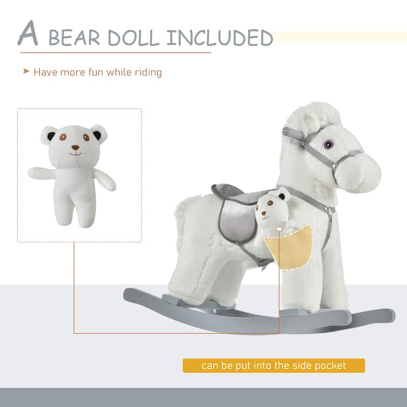 Plush Rocking Horse with Bonus Bear Toy and Sound for Toddlers Wooden Base - 25.5" L x 10.25" W x 21.75" H