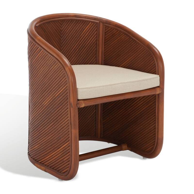 SAFAVIEH Zelia Rattan/Beige Cushion Accent Chair - 21 In. W x 22 In. D x 29 In. H - 21Wx22Dx29H