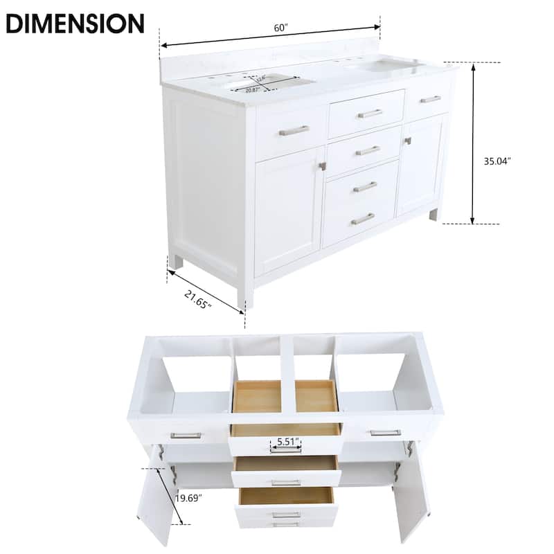 PROOX Freestanding Bathroom Vanity Engineer Stone with Ceramic Rectangular Sink