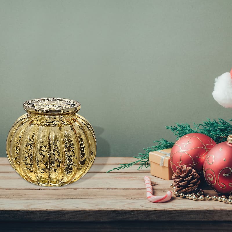 Mercury Sphere Ribbed Tealight Holder Gold - Set of 2 - N/A