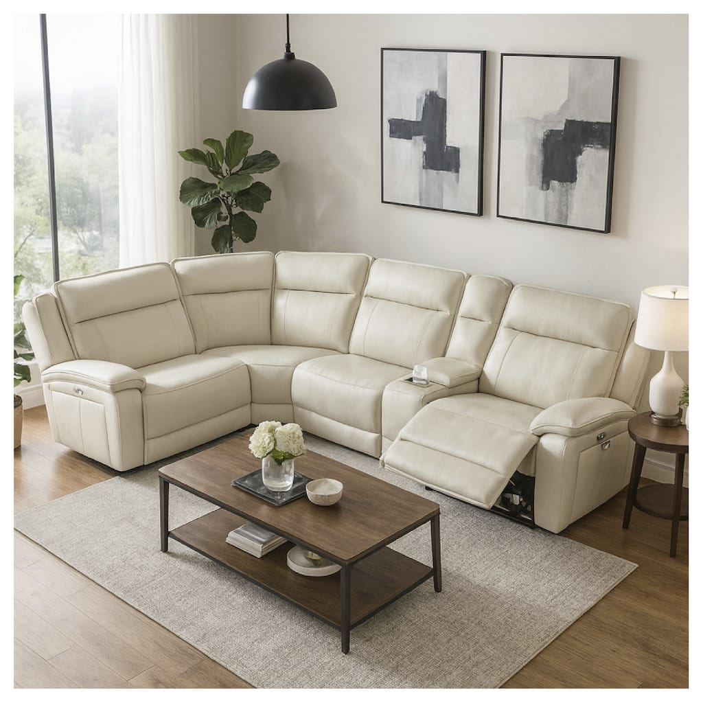 Signature Design by Ashley Double Deal Beige 5-Piece Reclining Sectional with Console - 136.25"W x 90.75"D x 42.5"H