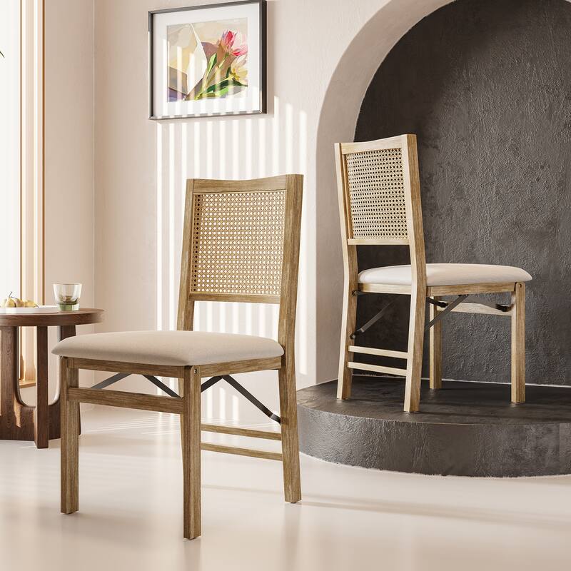HOMEFUN Scandinavian Style Solid Wood Frame Folding Dining Chair(set of 2) for Kitchen,Living Room and Small Space - Woven Back2