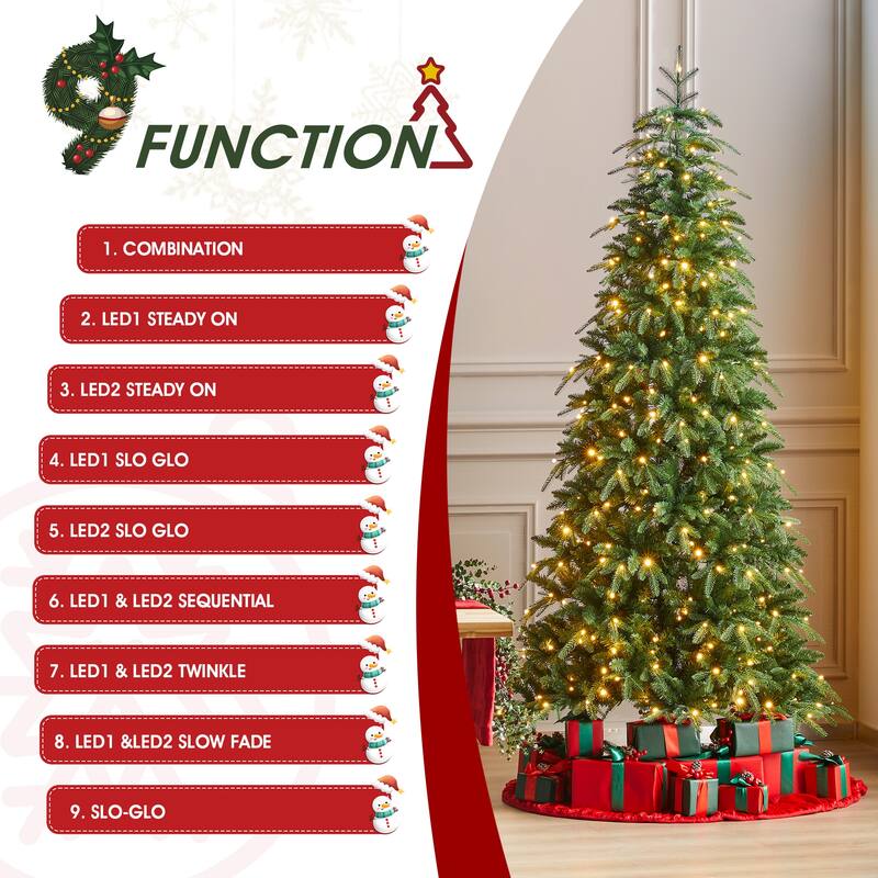 Glitzhome 7.5FT/9FT/11FT/15FT Pre-Lit Green Slim Fir Artificial Christmas Tree with Remote Control