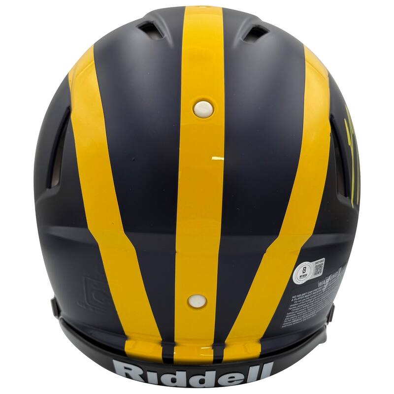 J.J. McCarthy Autographed Michigan Wolverines Signed Football Full Size Authentic Helmet Beckett COA - 5x6