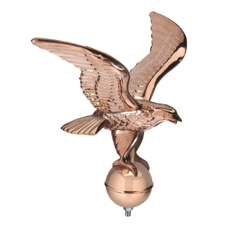 Pure Copper Eagle with Ball Flagpole Topper, 11" Wingspan