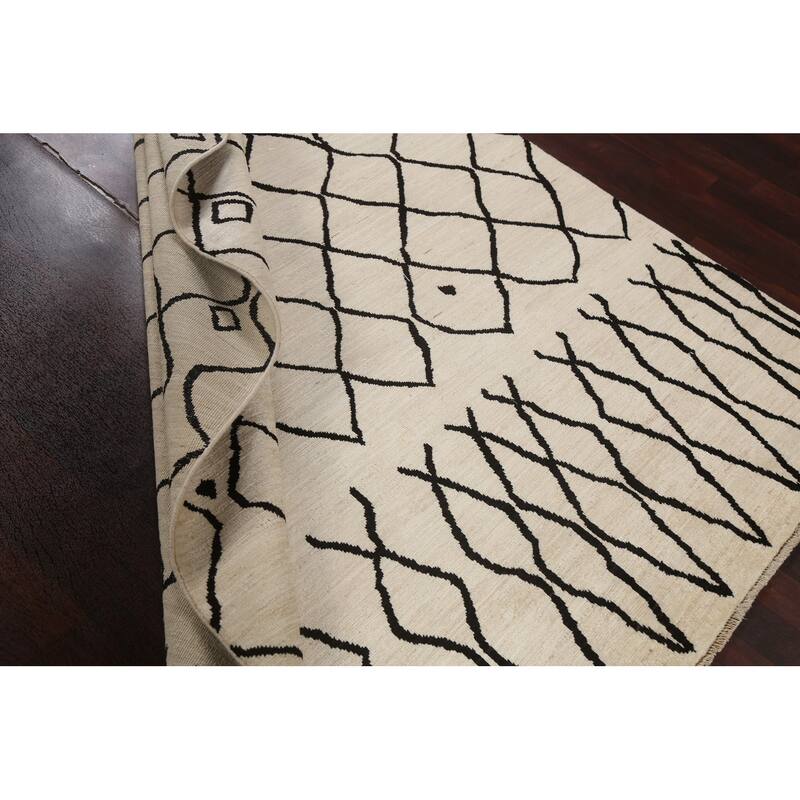 Vegetable Dye Trellis Moroccan Oriental Wool Area Rug Handmade Carpet - 5'8" x 7'9"