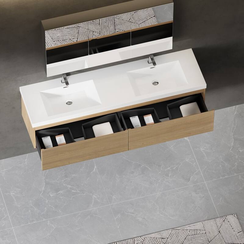 ABRUZZO Floating Vanity with Integrated Top Sink Soft-Close Wall-Mount Bathroom Cabinet