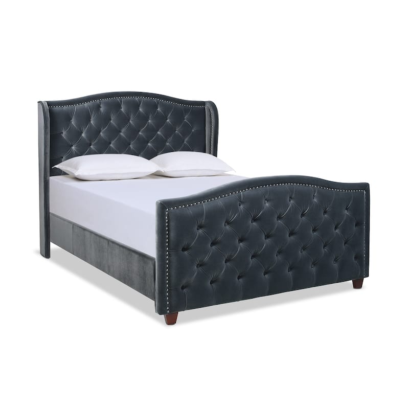 Athens Upholstered Nailhead Tufted Wingback Panel Bed