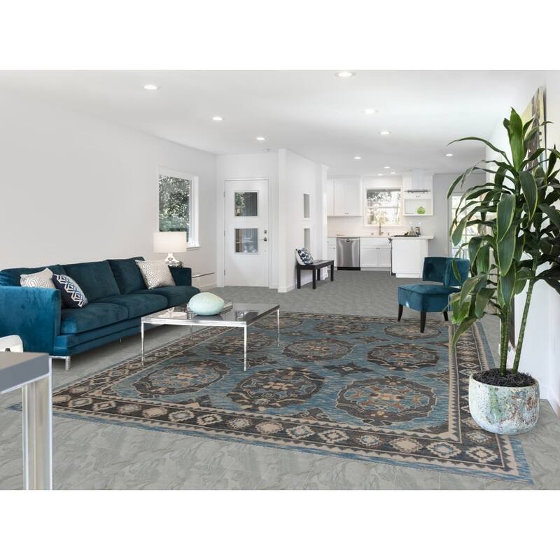 Hand Knotted Oriental 100% Wool Carpet Transitional Geometric Navy Blue & Blues Oushak Area Rug - 11' 4'' X 8' 3''