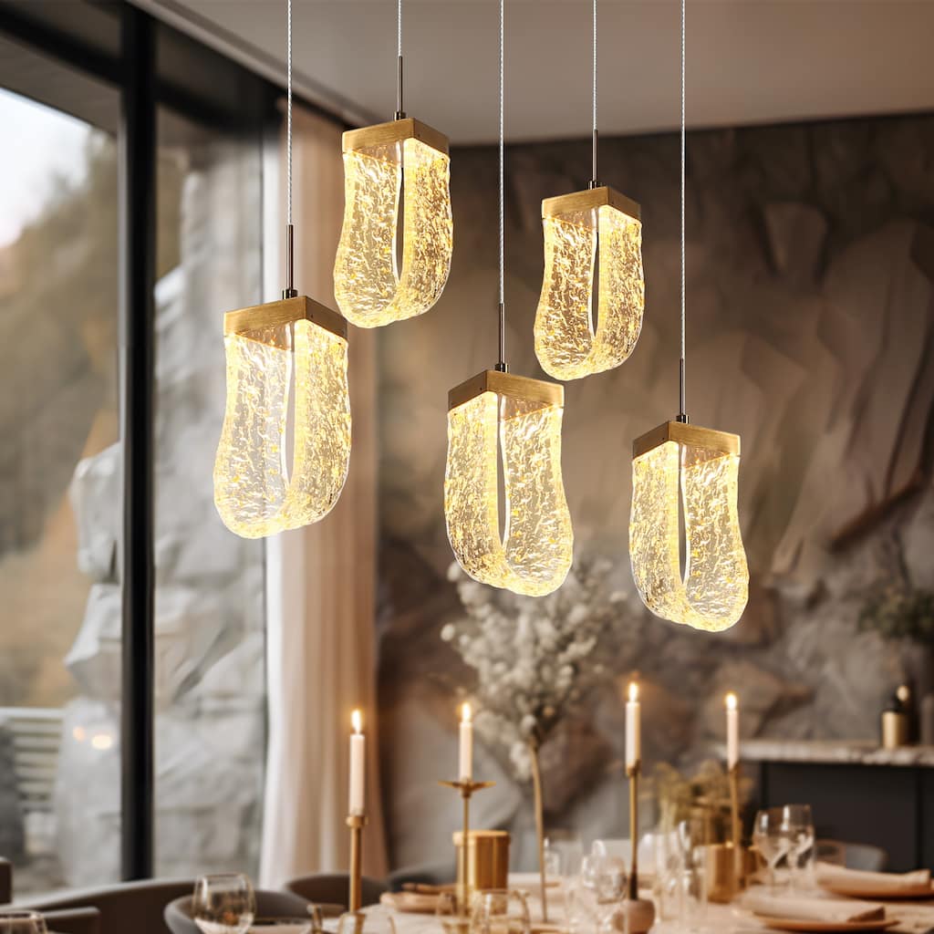 Modern Gold LED 5-Light Island Chandelier Kitchen Island Pendant Light - 27.5" W x 10.5" H x 2.9" D