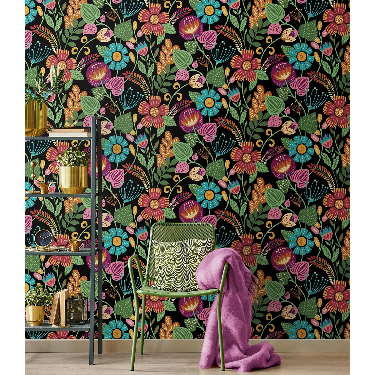 Seabrook Designs Colorful Floral Nonwoven Unpasted Wallpaper - Bed