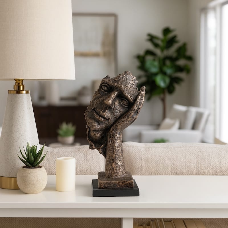 5"Lx4"Wx13"H Bronze Resin Sleepy Head Sculpture, Decorative Figurine for Office, Living Room, or Bedroom Decor, Unique - Bronze/ Copper - 5" x 4" x 13"