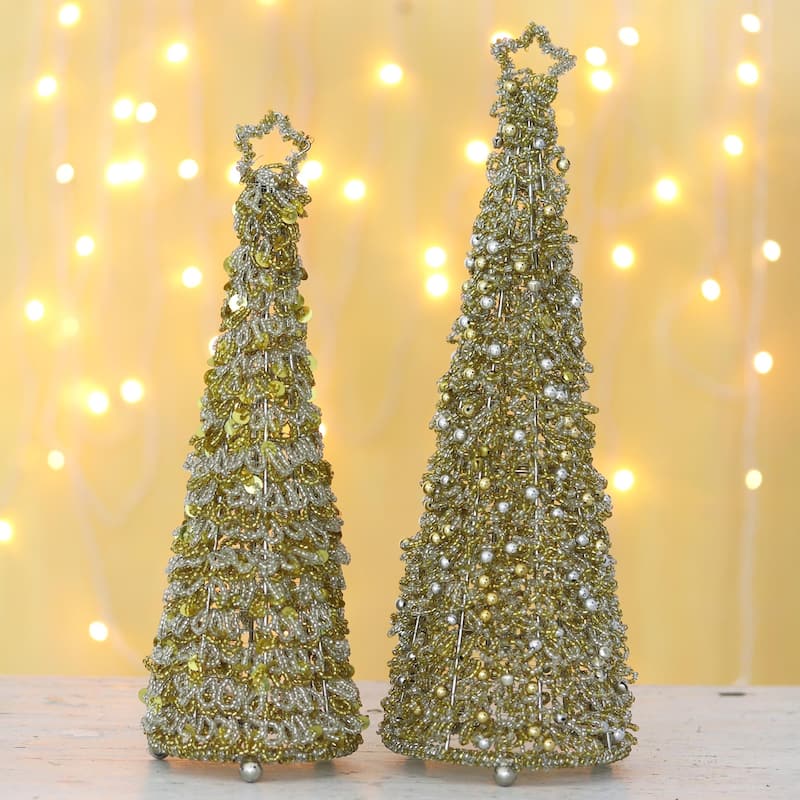Novica Handmade Sparkling Glow Glass Beaded Holiday Decor (Pair)