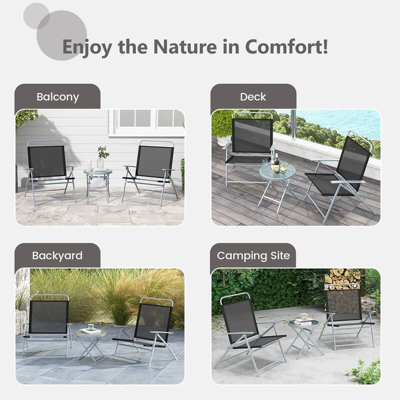 Gymax 3 Piece Patio Folding Chair Set w/ Coffee Table & Extra-Large