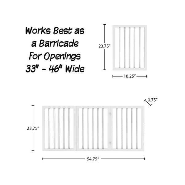 dimension image slide 1 of 3, 3-Panel Indoor Foldable Dog Gate - 55x24-Inch MDF Freestanding Pet Fence