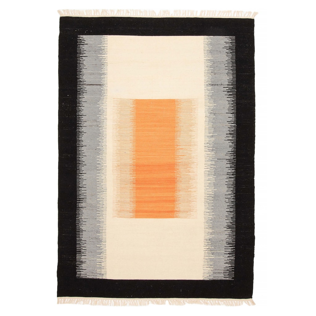 ECARPETGALLERY Flat-Weave Ankara FW Cream Wool Kilim - 5'1 x 7'6