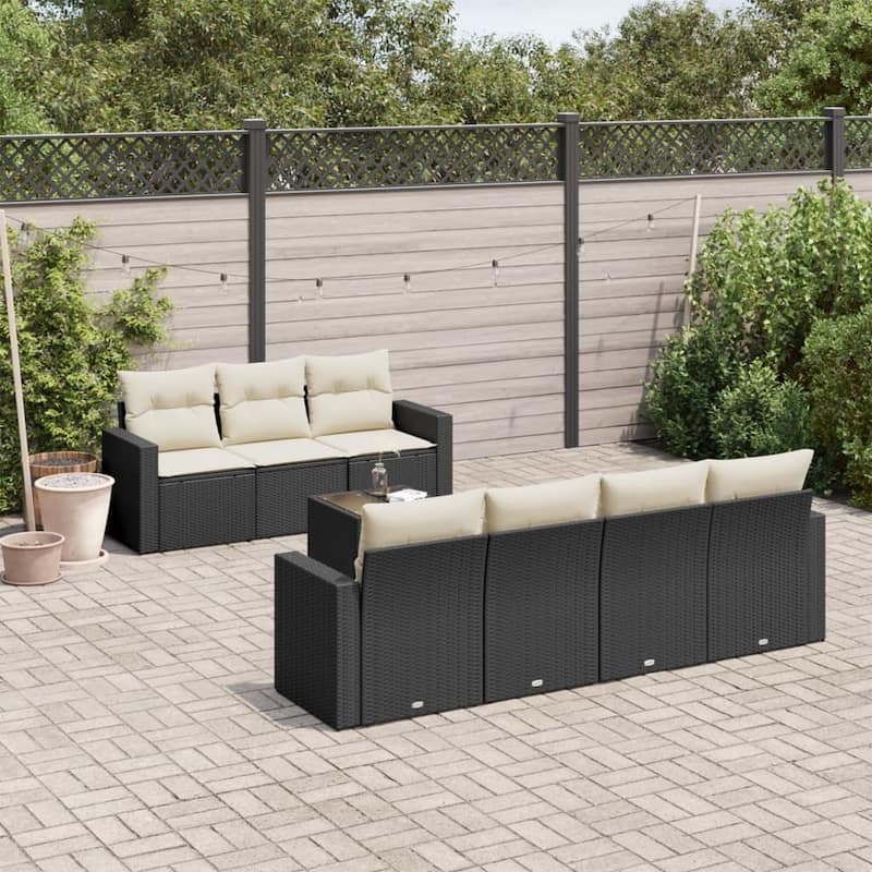 vidaXL Patio Sofa Set with Cushions Outdoor Furniture 8 Piece Poly Rattan - 21.7 x 21.7 x 14.6 - Black and cream