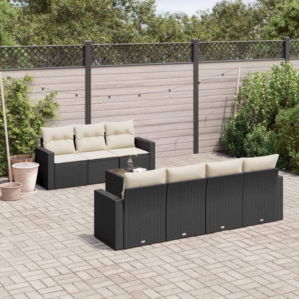 vidaXL Patio Sofa Set with Cushions Outdoor Furniture 8 Piece Poly Rattan - 21.7 x 21.7 x 14.6