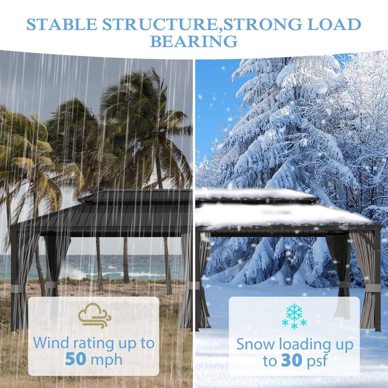 VEIKOUS Aluminum Double Hardtop Gazebo Pergola for Patio, Lawn, and Garden with Removable Netting