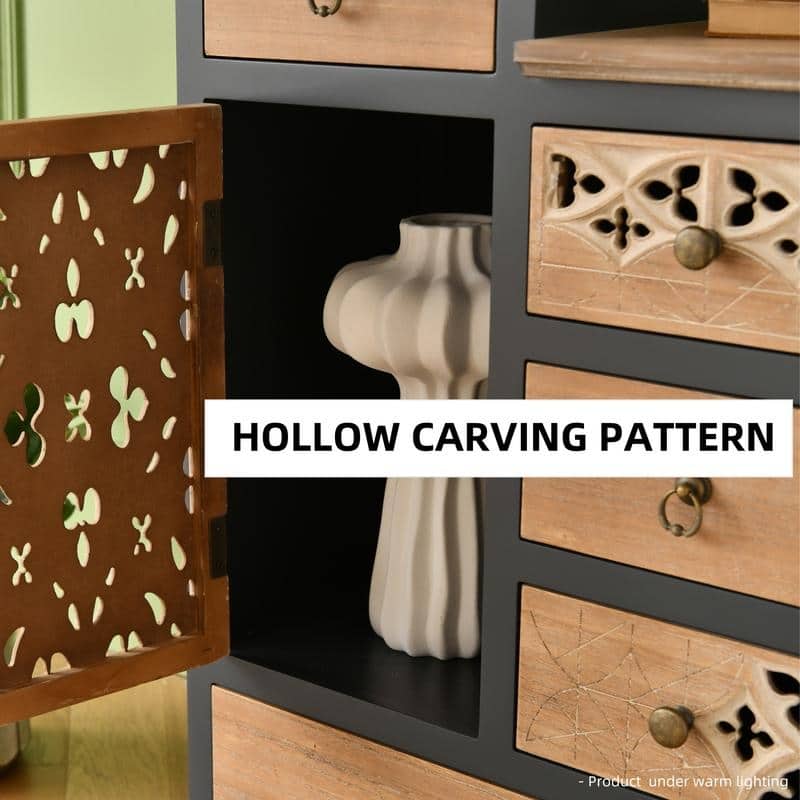 Farmhouse Accent Chest with Carved Door and 5-Drawers