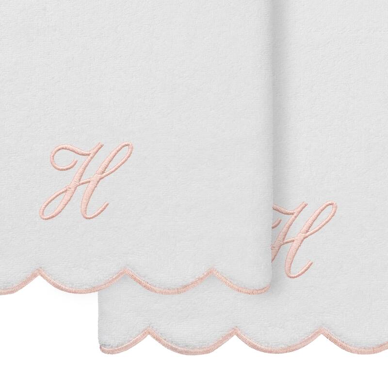 Authentic Hotel and Spa 100% Turkish Cotton Pink ADORNIA Scallop Personalized 2 Piece Bath Towel Set - 2 Bath Towels