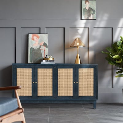 Modern Handcrafted Rattan Dressers Chest with 4 Rattan Doors for Bedroom