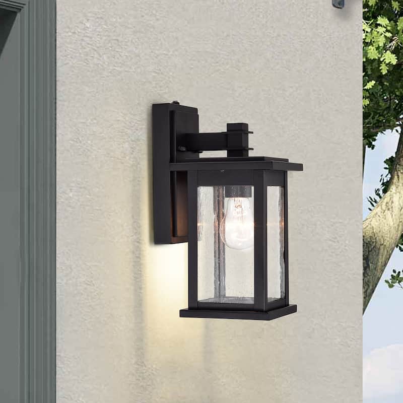 Black 1-Light Dusk to Dawn Outdoor Wall Lantern Sconce - 12.25*6*7.25