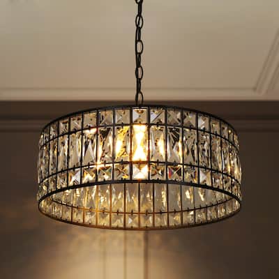 Aulia Modern 3-Light Black Crystal Drum Chandelier for Living Dining Room