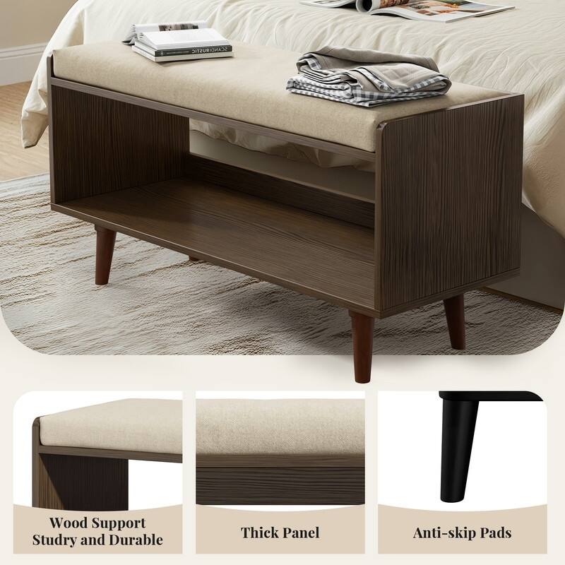 Upholstered End-of-Bed Bench with Shoe Storage – Solid Wood Frame, Anti-Slip Legs