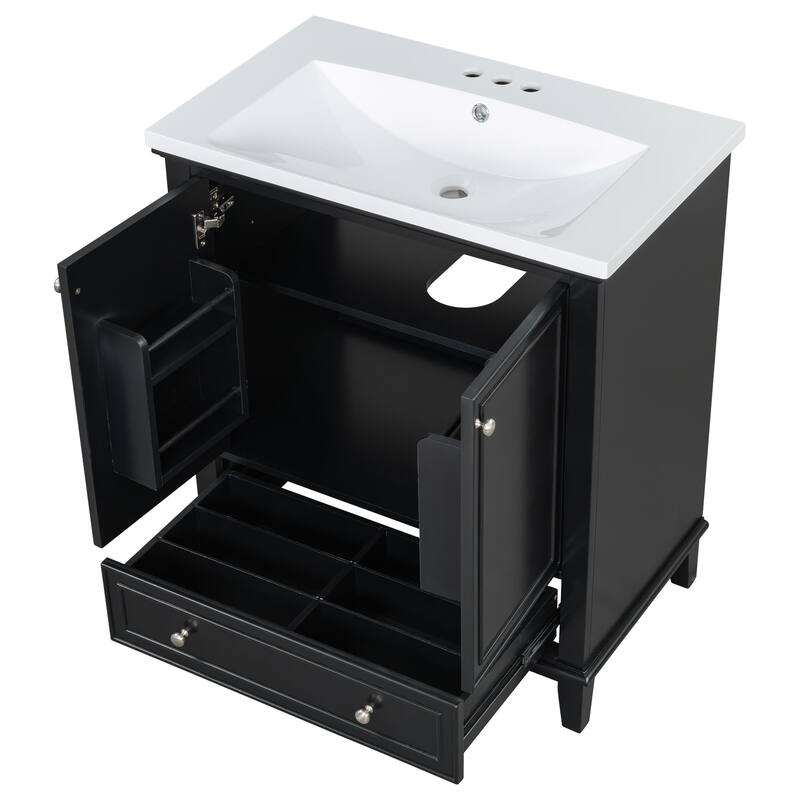 30" Bathroom Wood Storage Vanity Cabinet with Ceramic Sink, Drawer